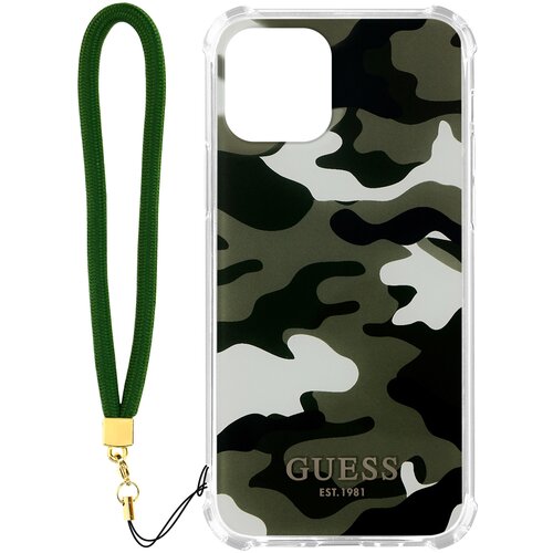 Guess Ovitek za iPhone 12 Pro Max z zapestnim pa&amp;scaron;čkom Camouflage Pattern zelen, (20524504) Slike
