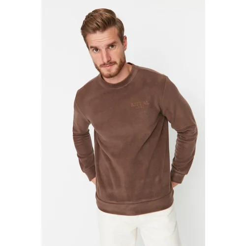 Trendyol Brown Men Regular Fit Crew Neck Fleece Sweatshirt