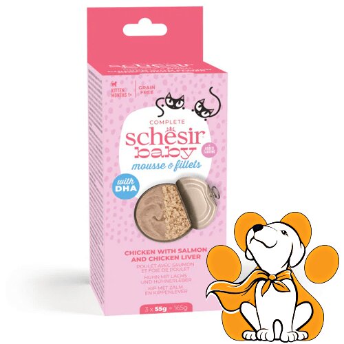 Schesir baby Cat Chicken With Salmon & Chicken Liver Mulitipack 3X55G, Za Mačiće Cene