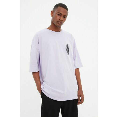Trendyol Lilac Men's Oversize Fit Crew Neck Short Sleeve Printed T-Shirt Cene