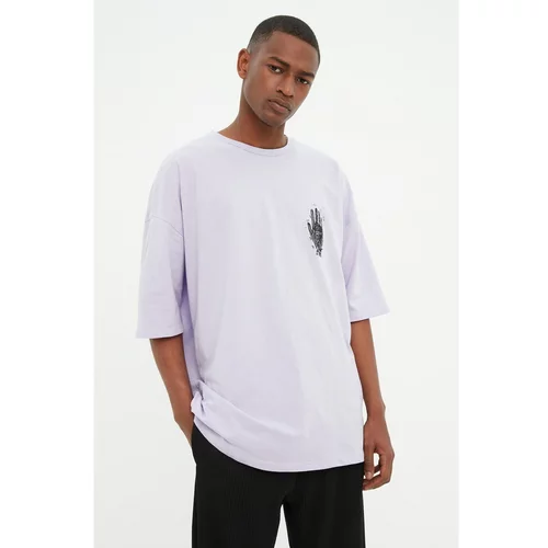 Trendyol Lilac Men's Oversize Fit Crew Neck Short Sleeve Printed T-Shirt