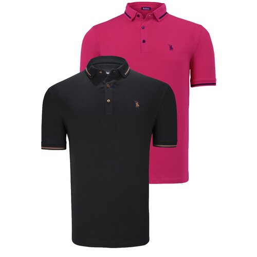 Dewberry DOUBLE SET T8586 MEN'S T-SHIRT-BLACK-FUCHSIA Cene