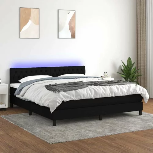  Box spring postelja z vzmetnico LED črna 160x200 cm blago, (20790090)
