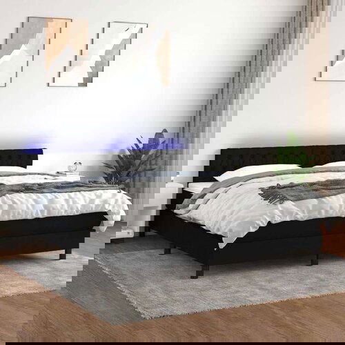  Box spring s madracem LED crni 160x200 cm od tkanine Cene