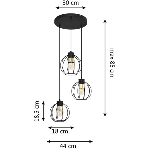  Luster na sajli STARLIGHT 3xE27/15W/230V crna/zlatna Slike