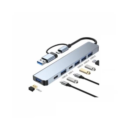 E-green adapter USB/USB(C)-USB3+3*USB2+SD/TF+PD+Audio (8 u 2) Slike