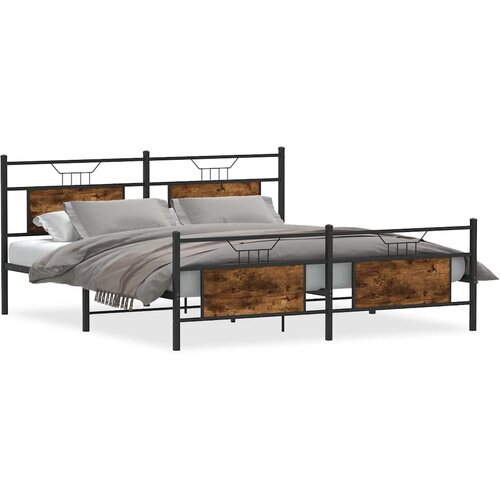 Maison Chic Kovinski posteljni okvir - Dvoposteljna postelja - Zakonska postelja brez vzmetnice dimljen hrast 183x213cm-J25, (21774953) Slike