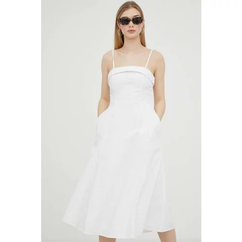 Abercrombie & Fitch Lanena haljina boja: bijela, midi, širi se prema dolje