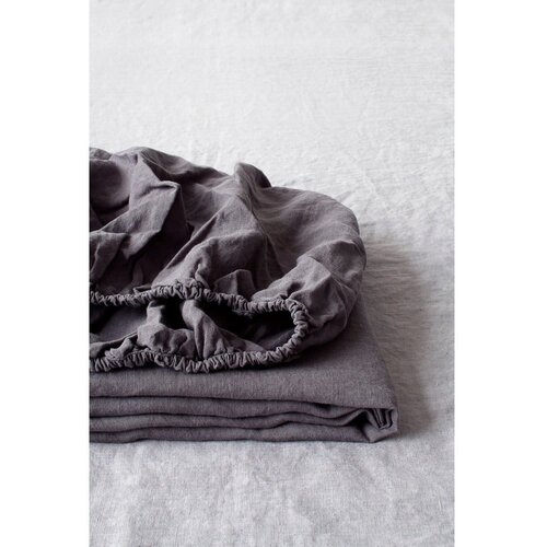 Linen Tales tamnosiva lanena plahta s gumicom, 180 x 200 cm Slike
