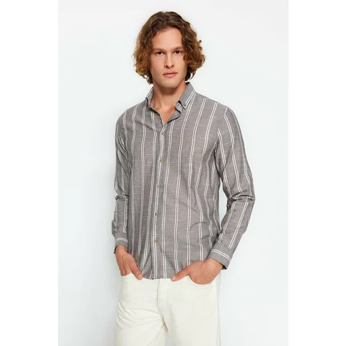 Trendyol A. Khaki Men's Slim Fit Buttoned Collar Slim Striped Shirt.