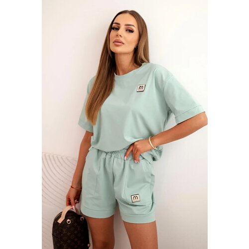 Kesi Włoski Women's punto set with short sleeves and loose shorts mint Cene