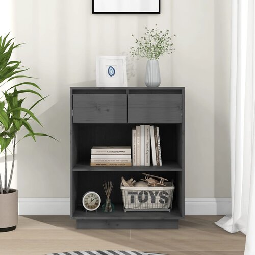 The Living Store Konzolna omarica siva 60x34x75 cm trdna borovina - Konzolna Omarica, (21429617) Slike