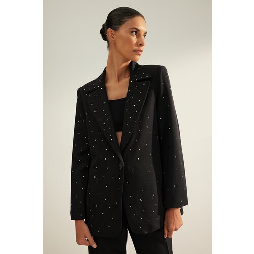 Trendyol Black Blazer Jacket with Woven Stones Slike
