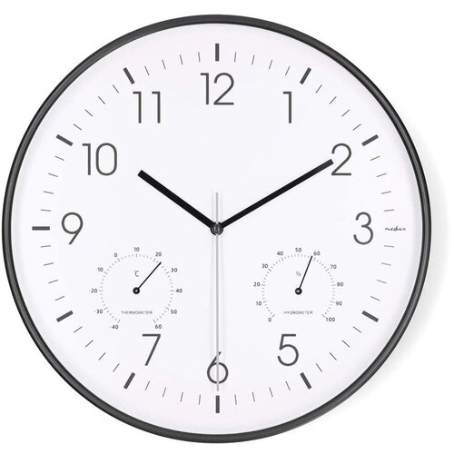 Nedis CLWA4226BK - Zidni sat sa termometrom i higrometrom, prečnika 30,5 cm, 1xAA, crne boje Cene