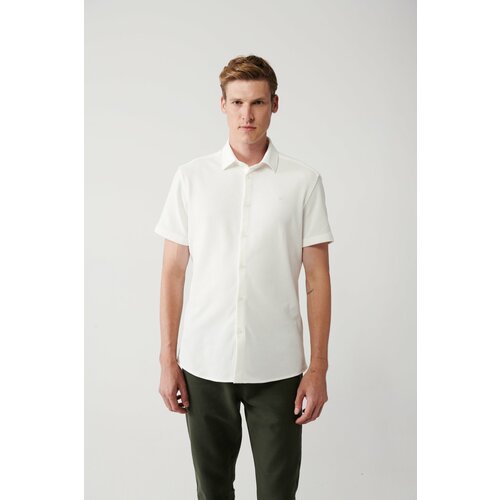 Avva Men's White Easy-to-Iron Classic Collar Knitted Lycra Cotton Slim Fit Slim Fit Short Sleeve Shirt Slike