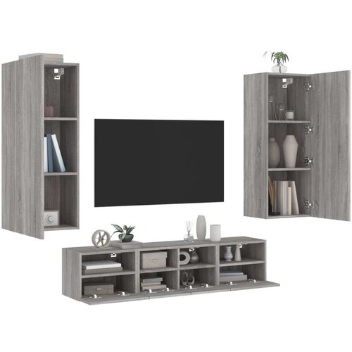  5-dijelni zidni TV elementi siva boja hrasta konstruirano drvo Slike