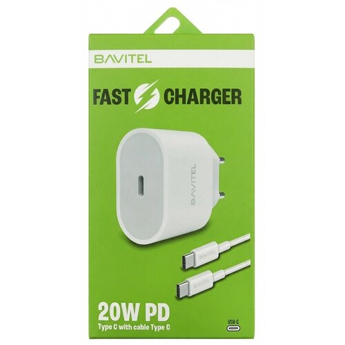 BAVITEL punjač 20W PD Type C +kabl Type C/ Type C bela Slike
