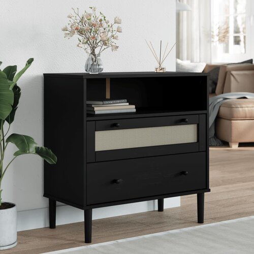vidaXL Komoda SENJA crna izgled ratana 80x40x80 cm masivna borovina Cijene