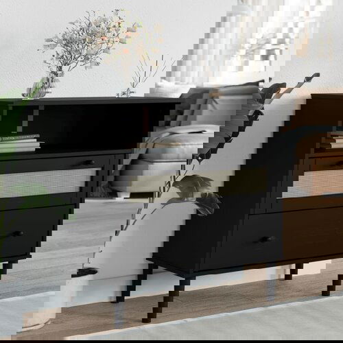 VidaXL Komoda SENJA crna izgled ratana 80x40x80 cm masivna borovina Slike