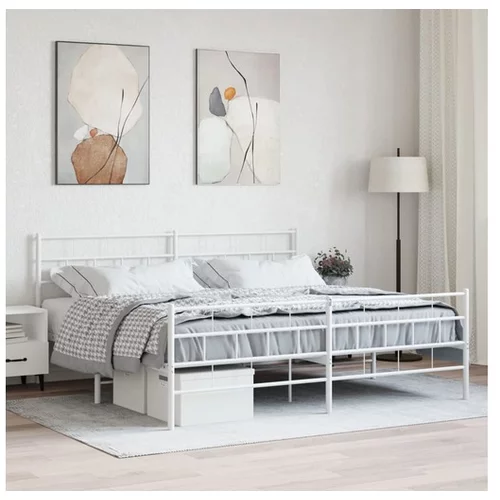 vidaXL Kovinski posteljni okvir z vzglavjem in vznožjem bel