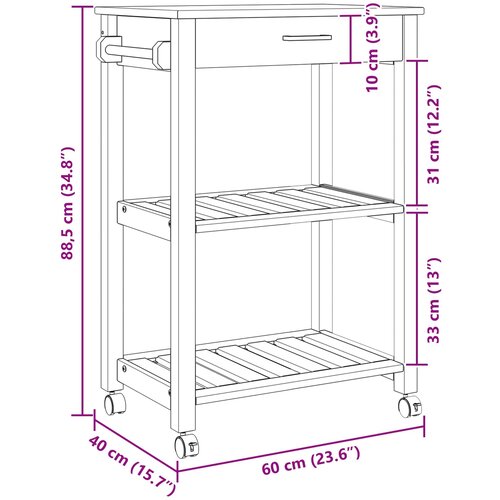  Kuhinjski kolica MONZA Crna 60 x 40 x 88,5 cm Slike
