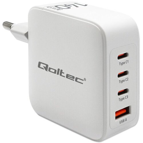 Qoltec 140W GaN Wall Charger | 5-20V | 2.5-5A | 3 x USB-C PD | 1 x USB QC 3.0 | White Cijene