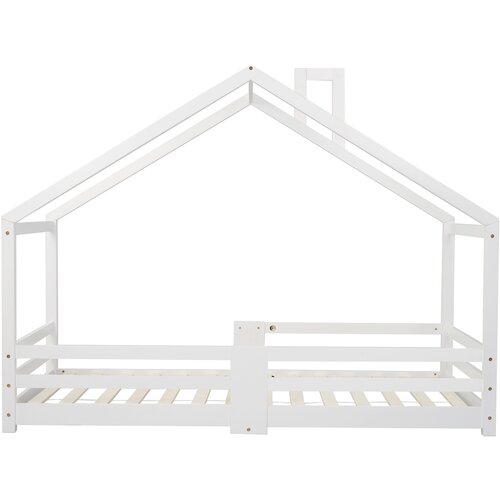 Lumor Otroška postelja v obliki hiše s zaščitno mrežo - 90x200 cm - Iz masivnega lesa - Bela, (22155670) Cene