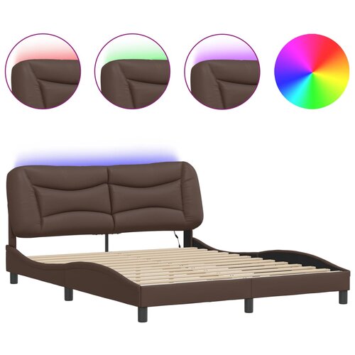 vidaXL Okvir kreveta s LED svjetlima smeđi 160x200 cm od umjetne kože Cijene