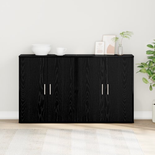 VidaXL Highboard 2 pcs Crni hrast 60 x 31 x 70 cm Konstruirano drvo Slike