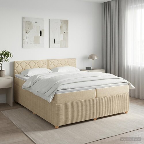 Boxspring krevet s madracem Krem 200 x 200 cm Tkanina Cijene