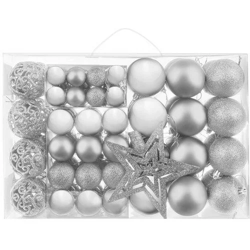  Set srebrnih božićnih kuglica 100 komada + zvijezda