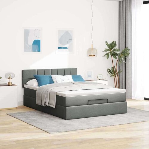 VidaXL otomanski krevet s madracem tamnosivi 140x190cm od tkanine Slike
