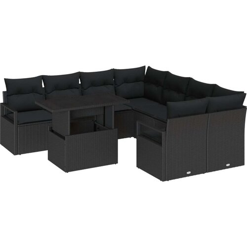  9-dijelni vrtni sofe set s jastučićima crni poli ratan dvosjed vrtni sofe s jastučićima crni poli ratan Cene