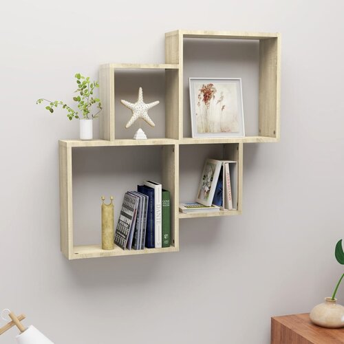 VidaXL Stenska polica kockasta sonoma hrast 80x15x78,5 cm iverna pl., (20810888) Slike