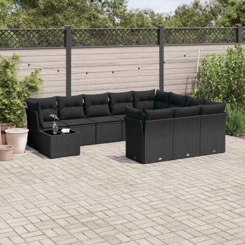 VidaXL 11-dijelni set vrtnih sofa od poliratana s jastucima crni Slike