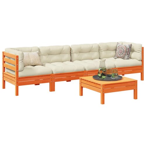 VidaXL 5-dijelni set vrtnih sofa s jastucima vo&amp;scaron;tano smeđi od borovine Slike