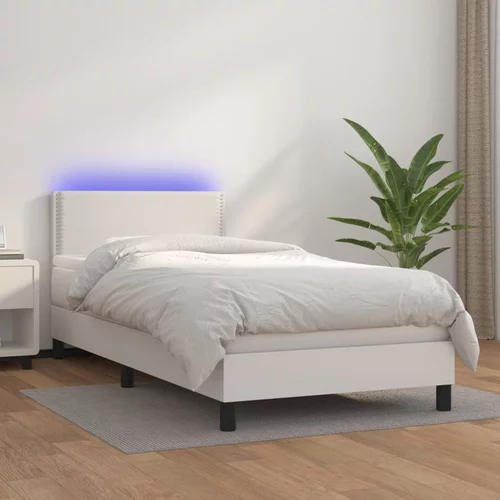  Krevet box spring s madracem LED bijeli 90x200 cm umjetna koža
