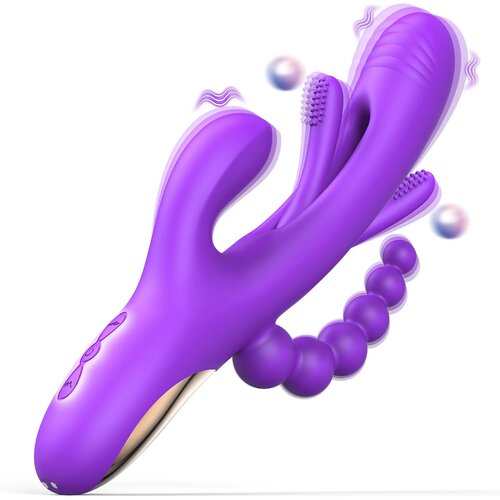 SuperLove Neptune 4in1 Rabbit Flapping Vibrator with Anal Beads Purple Slike