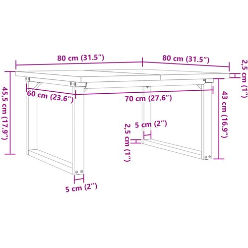  Stolić za kavu O-oblika 80x80x45,5 cm od borovine i čelik Slike
