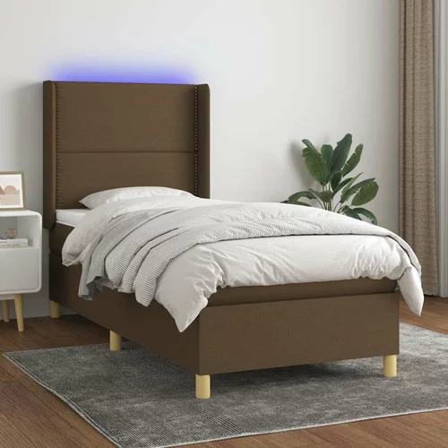  Krevet box spring s madracem LED smeđesivi 90x200 cm tkanina