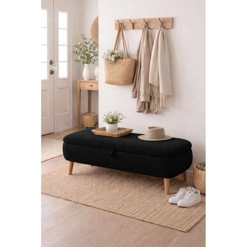 Hanah home Rena tapacirana klupa s prostorom za odlaganje 90 &amp;times; 45 &amp;times; 30 cm, crna Slike