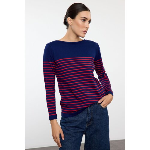 Trendyol Dark Navy Blue Basic Striped Knitted Sweater Slike