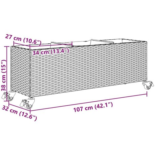 vidaXL Vrtna sadilica s kotačima 3 posude crna 107x32x38 cm poliratan Cene