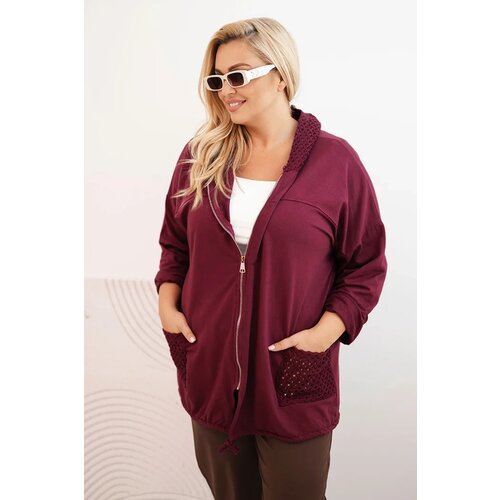Kesi Włoski Women&amp;#039;s Plus Size cotton oversized sweatshirt long sleeve burgundy Slike