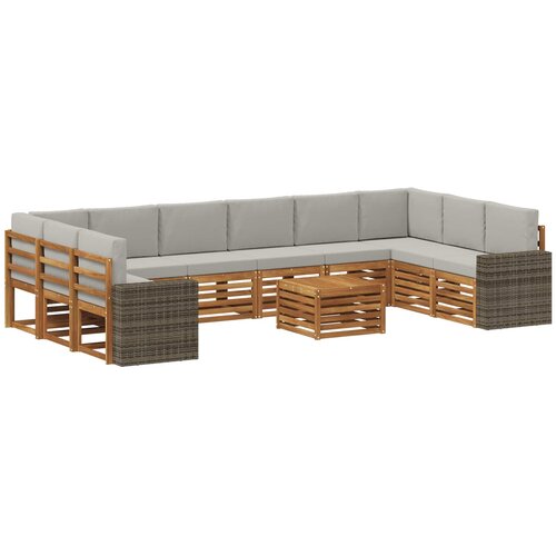 vidaXL Zunanja garnitura za sedenje 11 pcs Naravna in svetlo siva, (5000280399) Cene