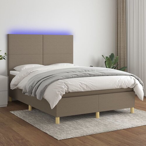 vidaXL Box spring postelja z vzmetnico LED taupe 140x200 cm blago Cene