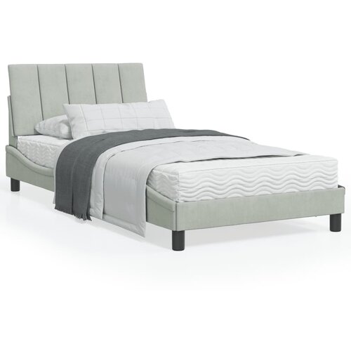 VidaXL Krevet s madracem svjetlosivi 100x200 cm bar&amp;scaron;unasti Slike