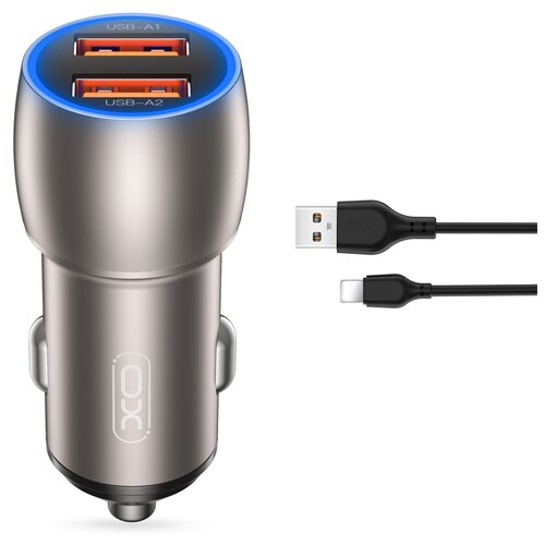 XO CC52 Car charger + Lightning Cable 36W Gray Slike