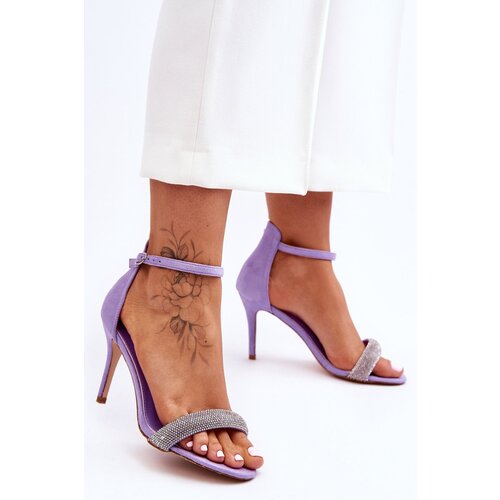 WS1 Suede High Heel Sandals With Rhinestones Violet Moments Slike