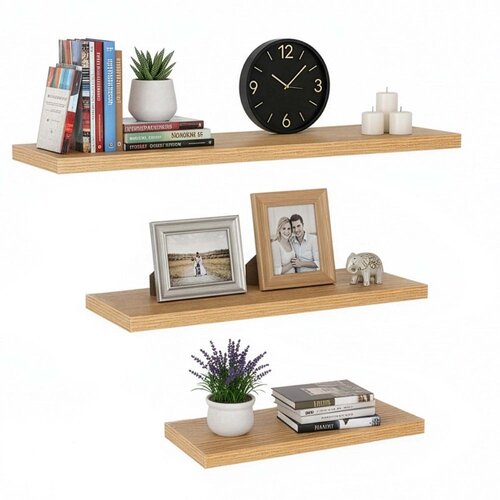 Springos set zidnih polica 3 kom, 30/45/60 x 15 cm, smeđe Slike